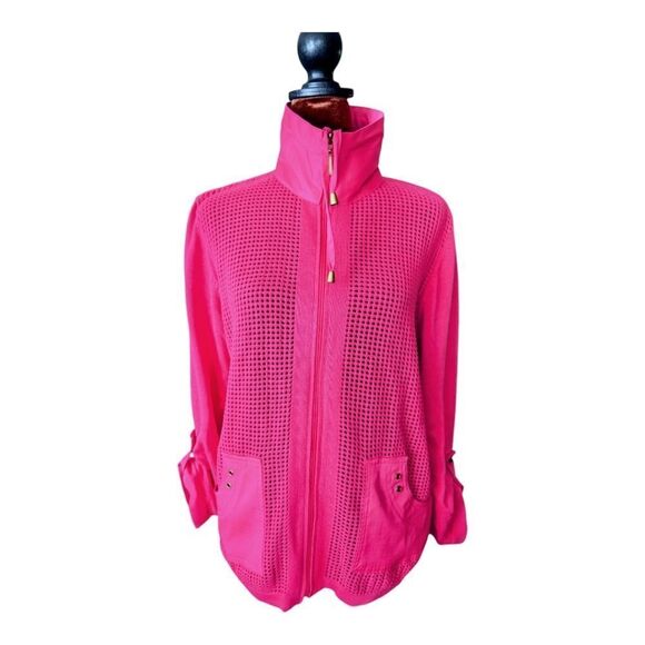 Nwot Fuchia Pink 💯% Cotton Knit Mech Cardigan Jacket with Pocket Detail Size Mp - Picture 10 of 11